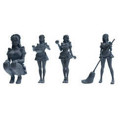 MRY-SFW LYTR851 Maid Outfit Figure Modern Model 4 pcs Miniature Car Diorama Figures Scene Props Accessories Resin 3D Printed Resin Model Kit by SSMODEL