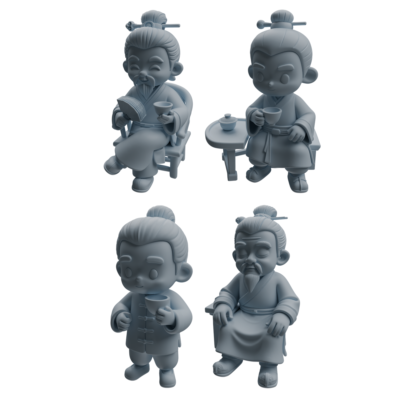 MRY-SFW LYTR976 Ancient Scholar Tea Drinking Character Modern Model 4 pcs 3D Printed Resin Model Kit by SSMODEL