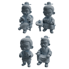 MRY-SFW LYTR976 Ancient Scholar Tea Drinking Character Modern Model 4 pcs 3D Printed Resin Model Kit by SSMODEL