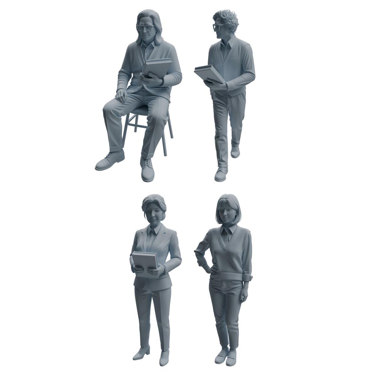MRY-SFW LYTR971 Lesson-Preparing Teacher Character Modern Model 4 pcs 3D Printed Resin Model Kit by SSMODEL