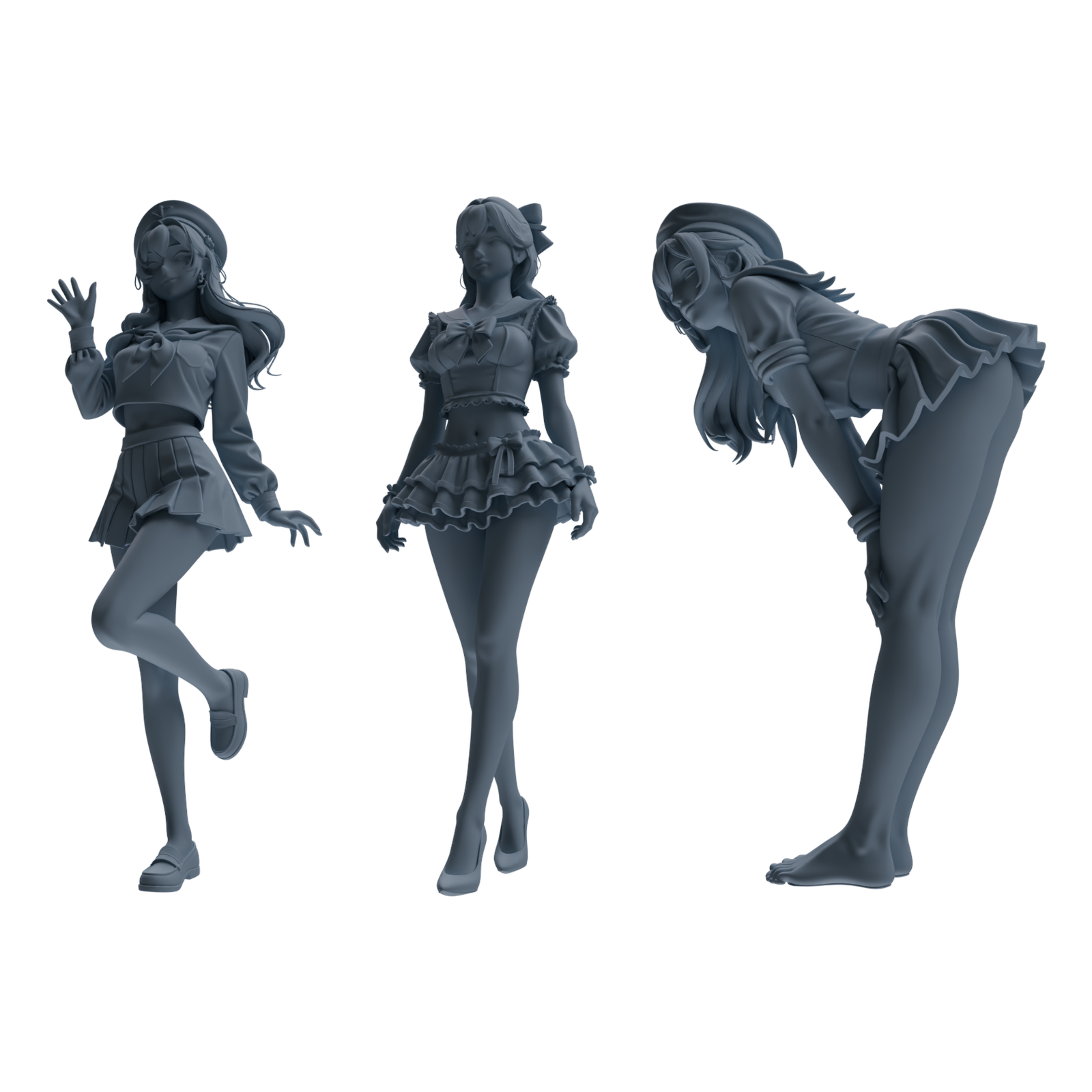 MRY-SFW LYTR883 Sailor Uniform Girl Figure Modern Model 3 pcs 3D Printed Resin Model Kit by SSMODEL