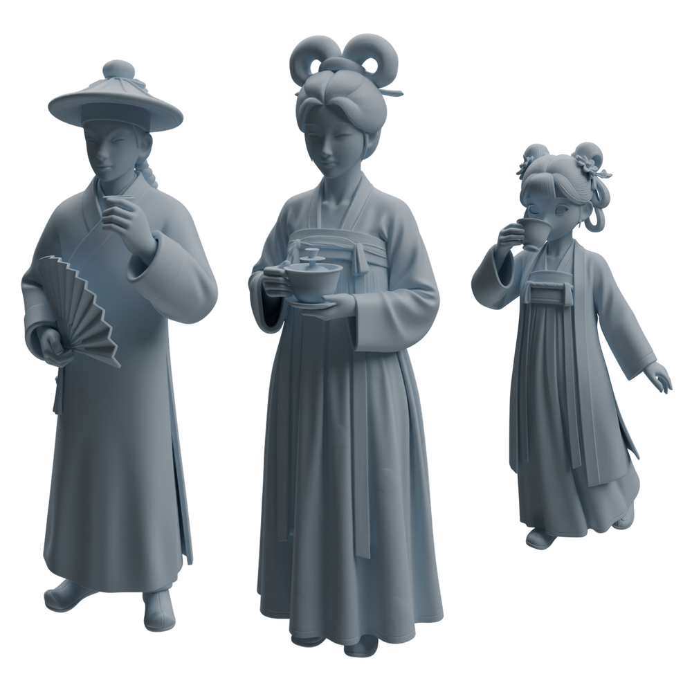 MRY-SFW LYTR982 Ancient Lady Tea Ceremony Character Modern Model 3 pcs 3D Printed Resin Model Kit by SSMODEL