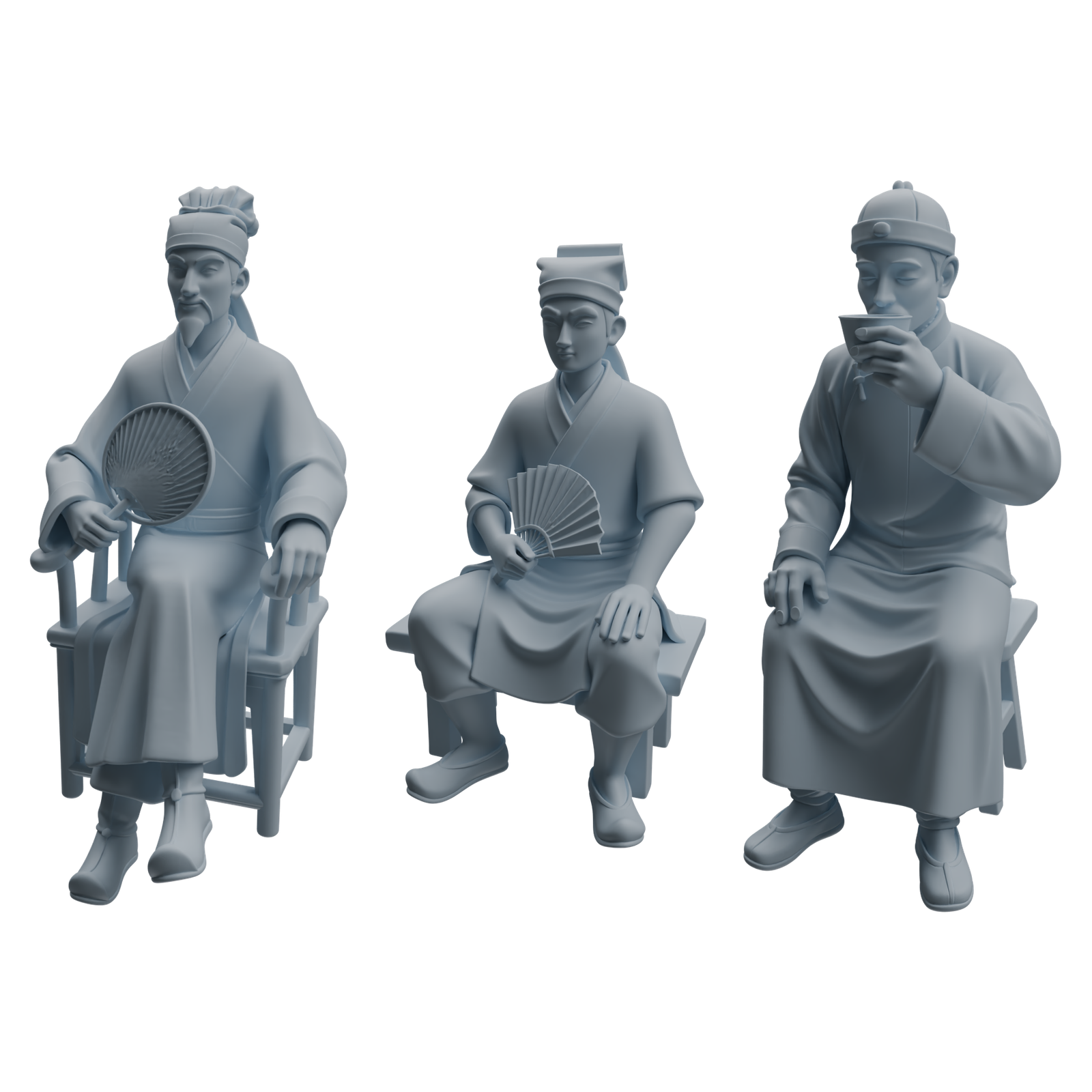 MRY-SFW LYTR979 Ancient Literati Gentleman Character Modern Model 3 pcs 3D Printed Resin Model Kit by SSMODEL