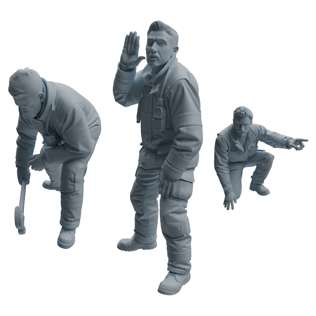 MRY-SFW LYTR1065 Rescue Command Pose Firefighter Character Modern Model 3 pcs 3D Printed Resin Model Kit by SSMODEL