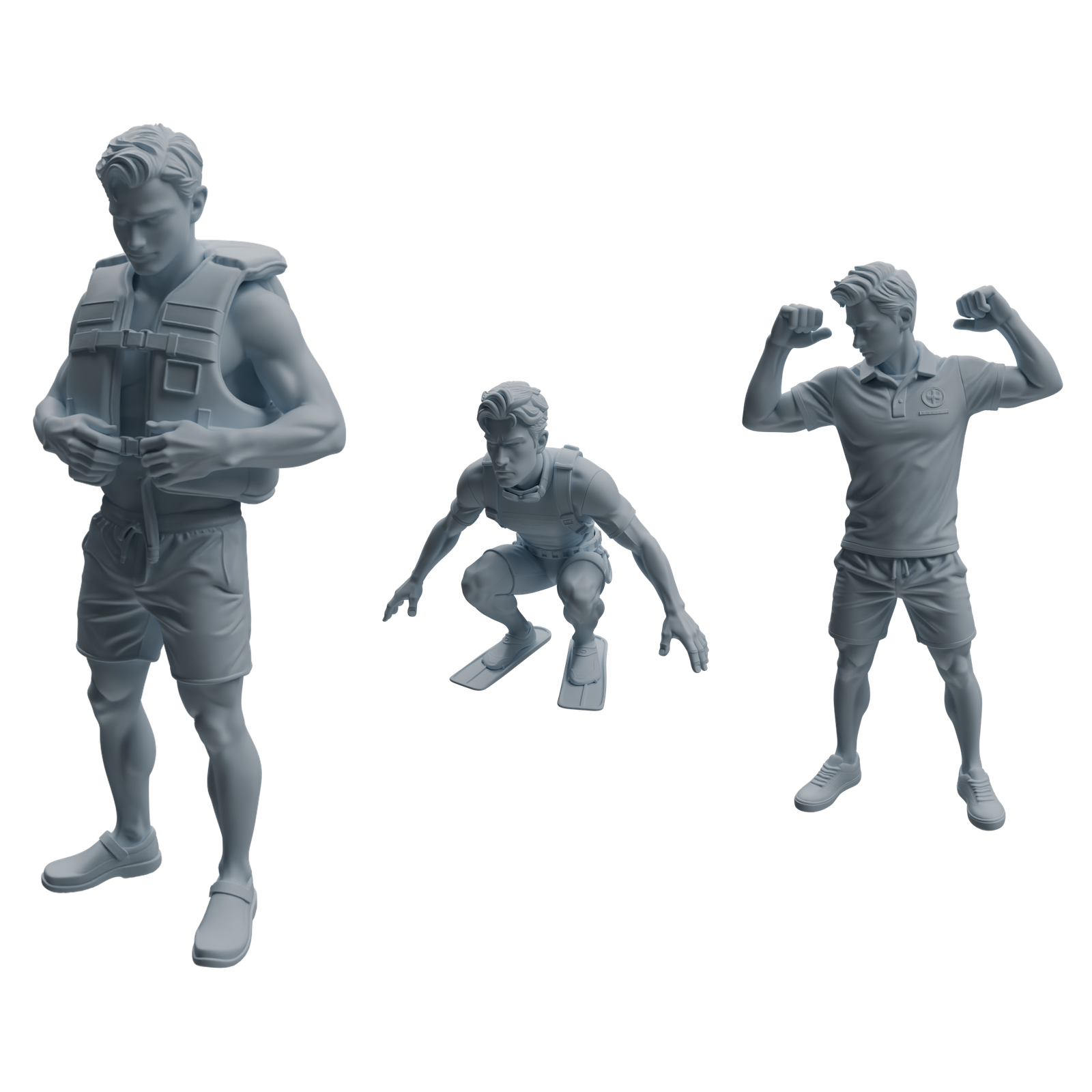 MRY-SFW LYTR1009 Male Lifeguard on Beach Character Modern Model 3 pcs 3D Printed Resin Model Kit by SSMODEL