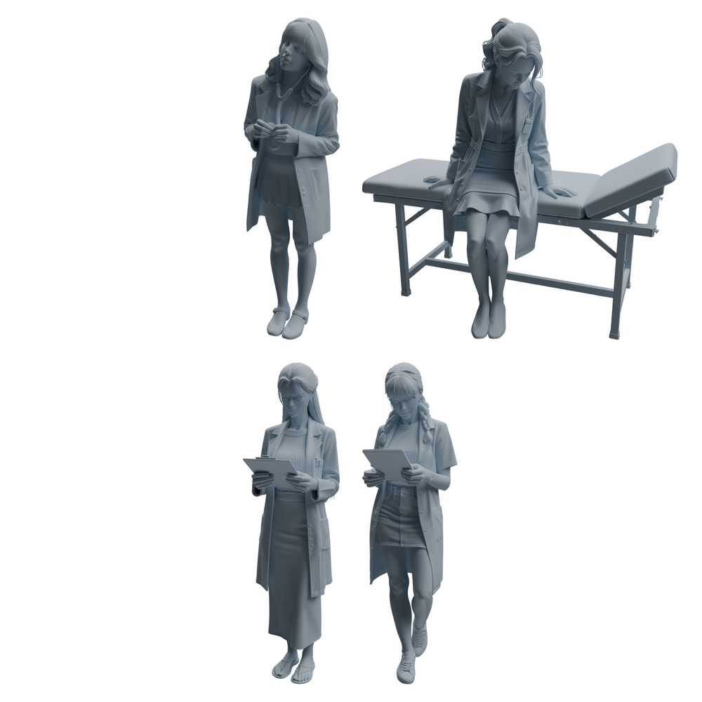 MRY-SFW LYTR1006 Female Doctor in Clinic Scene Character Modern Model 4 pcs 3D Printed Resin Model Kit by SSMODEL