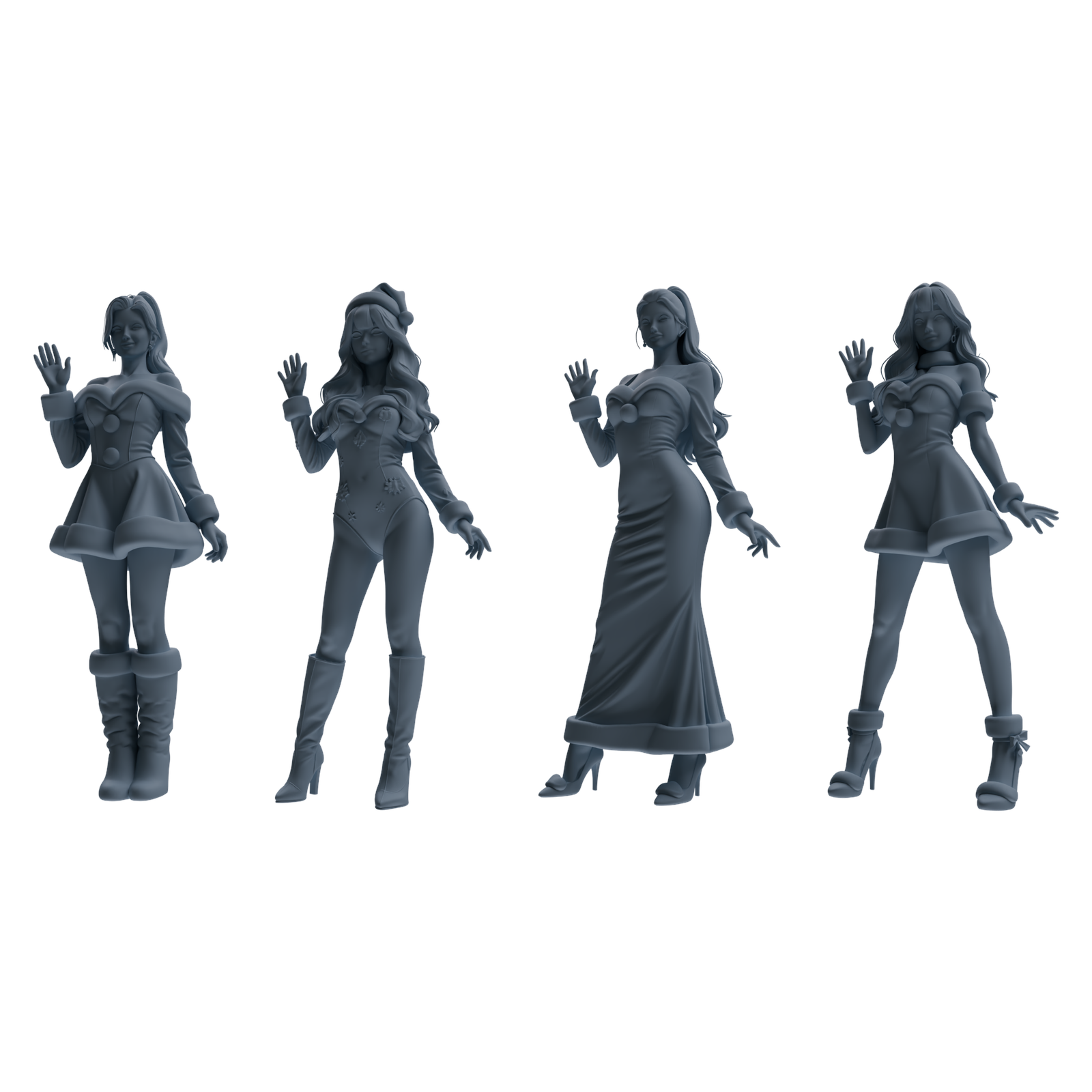 MRY-SFW LYTR880 Christmas Themed Girl Figure Modern Model 4 pcs 3D Printed Resin Model Kit by SSMODEL