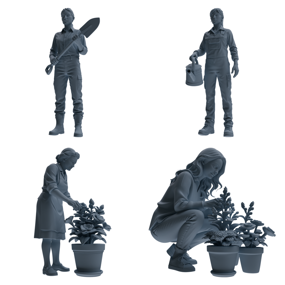 MRY-SFW LYTR921 Gardening Woman Multi-pose Modern Model 4 pcs 3D Printed Resin Model Kit by SSMODEL
