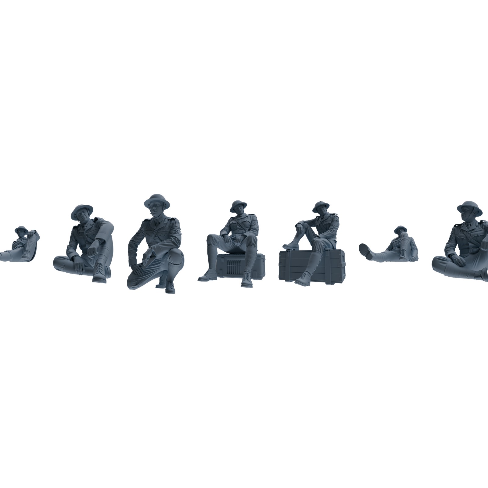 MRY-SFW LYGR601 Historical WWII British Army Seven-Person Rest Group 3D Printed Resin Model Kit by SSMODEL