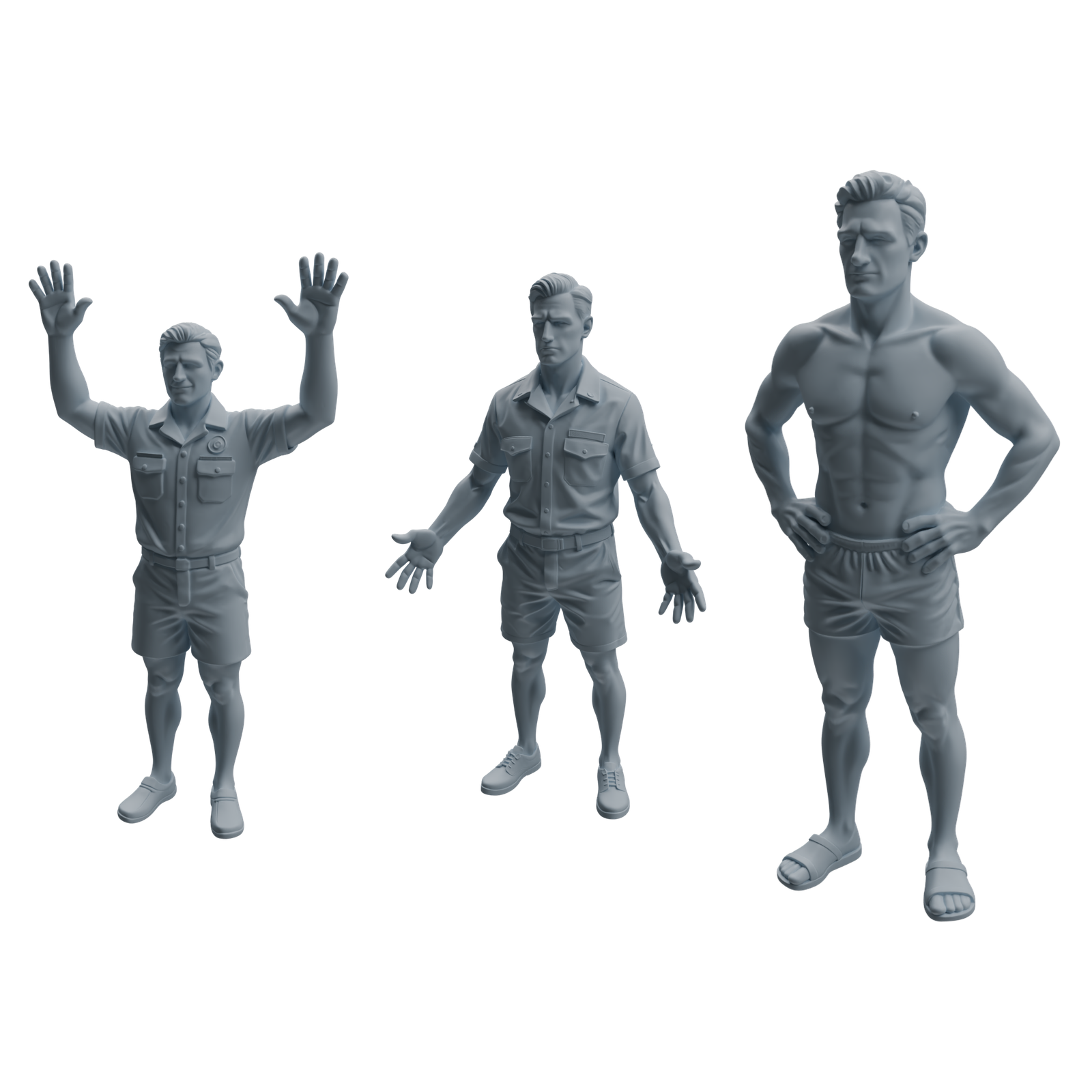MRY-SFW LYTR1010 Male Lifeguard in Different Poses Character Modern Model 3 pcs 3D Printed Resin Model Kit by SSMODEL