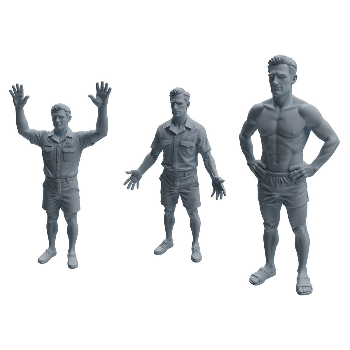 MRY-SFW LYTR1010 Male Lifeguard in Different Poses Character Modern Model 3 pcs 3D Printed Resin Model Kit by SSMODEL