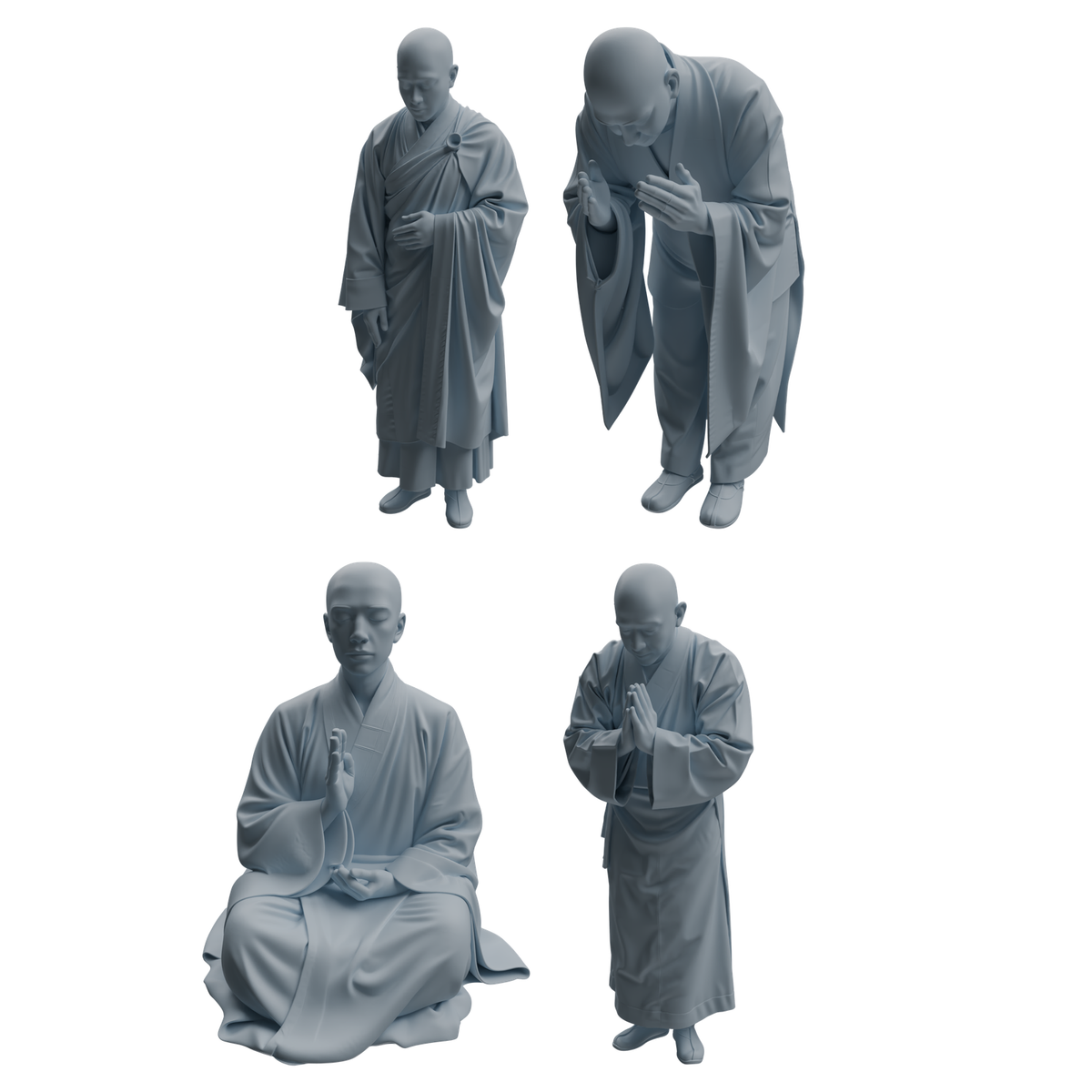 MRY-SFW LYTR1081 Buddha-worshipping Monk Character Modern Model 4 pcs 3D Printed Resin Model Kit by SSMODEL
