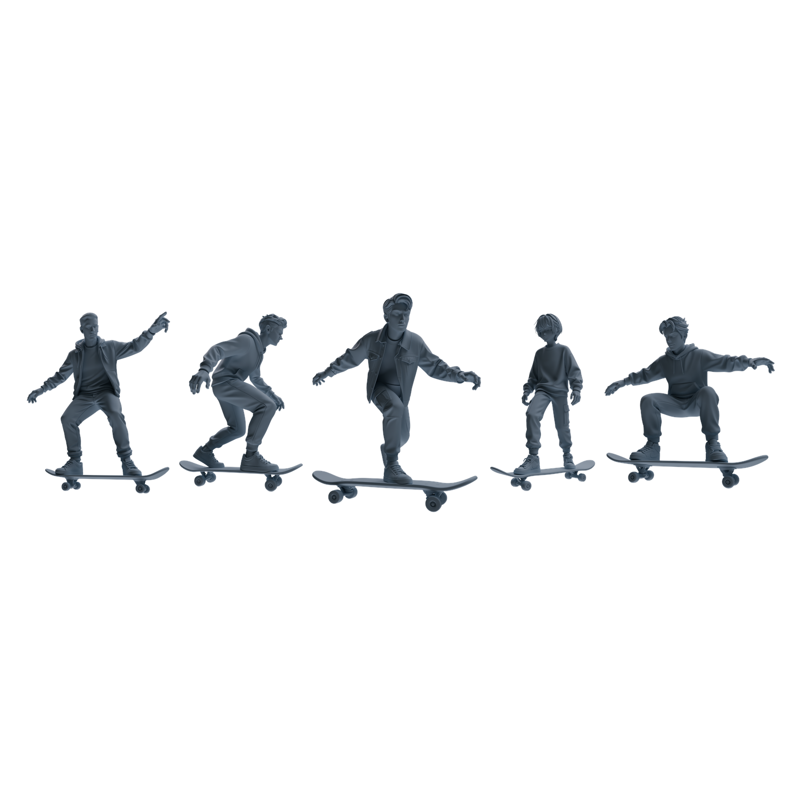 MRY-SFW LYTR800 Skateboard Figure Modern Model 5 pcs Miniature Car Diorama Figures Scene Props Accessories Resin 3D Printed Resin Model Kit by SSMODEL