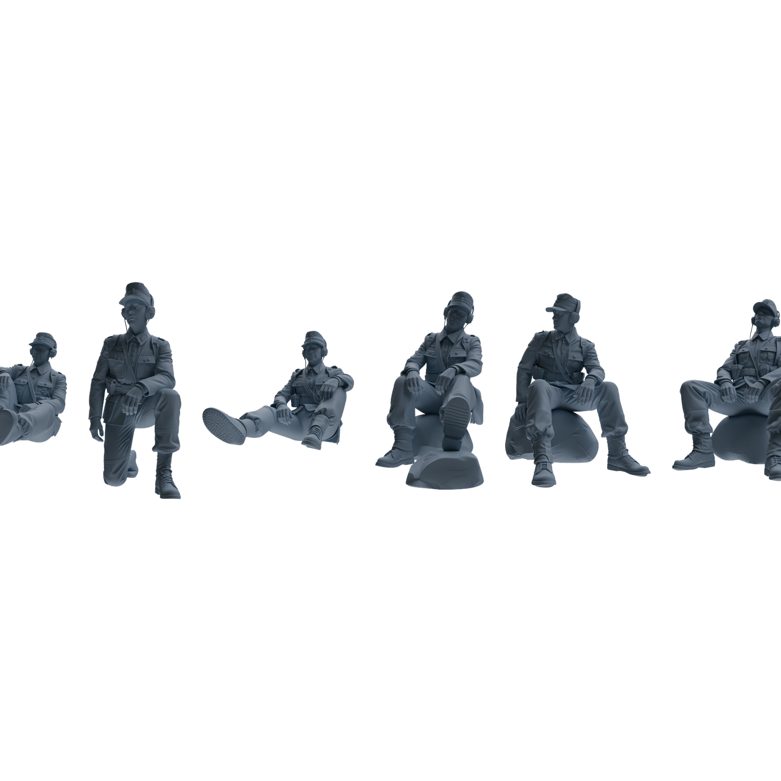 MRY-SFW LYGR649 WWII Mine Soldier Six-Person Rest Group 3D Printed Resin Model Kit by SSMODEL