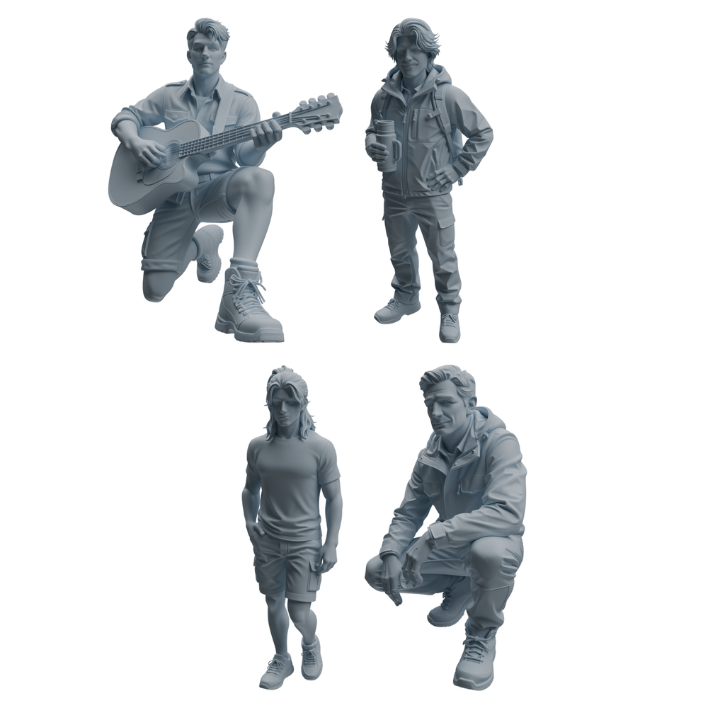 MRY-SFW LYTR1023 Outdoor Casual Male Character Modern Model 4 pcs 3D Printed Resin Model Kit by SSMODEL