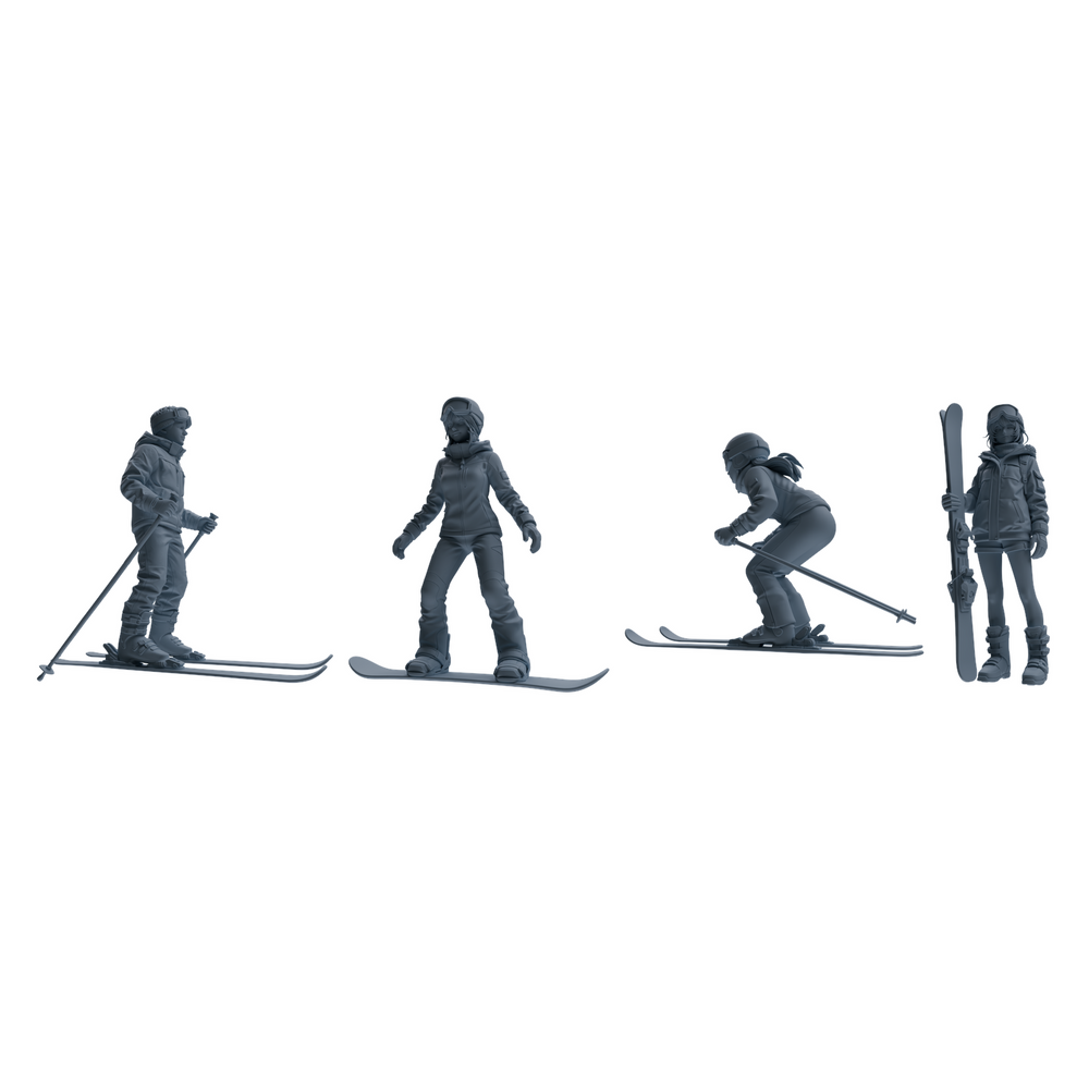 MRY-SFW LYTR789 Ski Sports Figure Modern Model 4 pcs Miniature Car Diorama Figures Scene Props Accessories Resin 3D Printed Resin Model Kit by SSMODEL