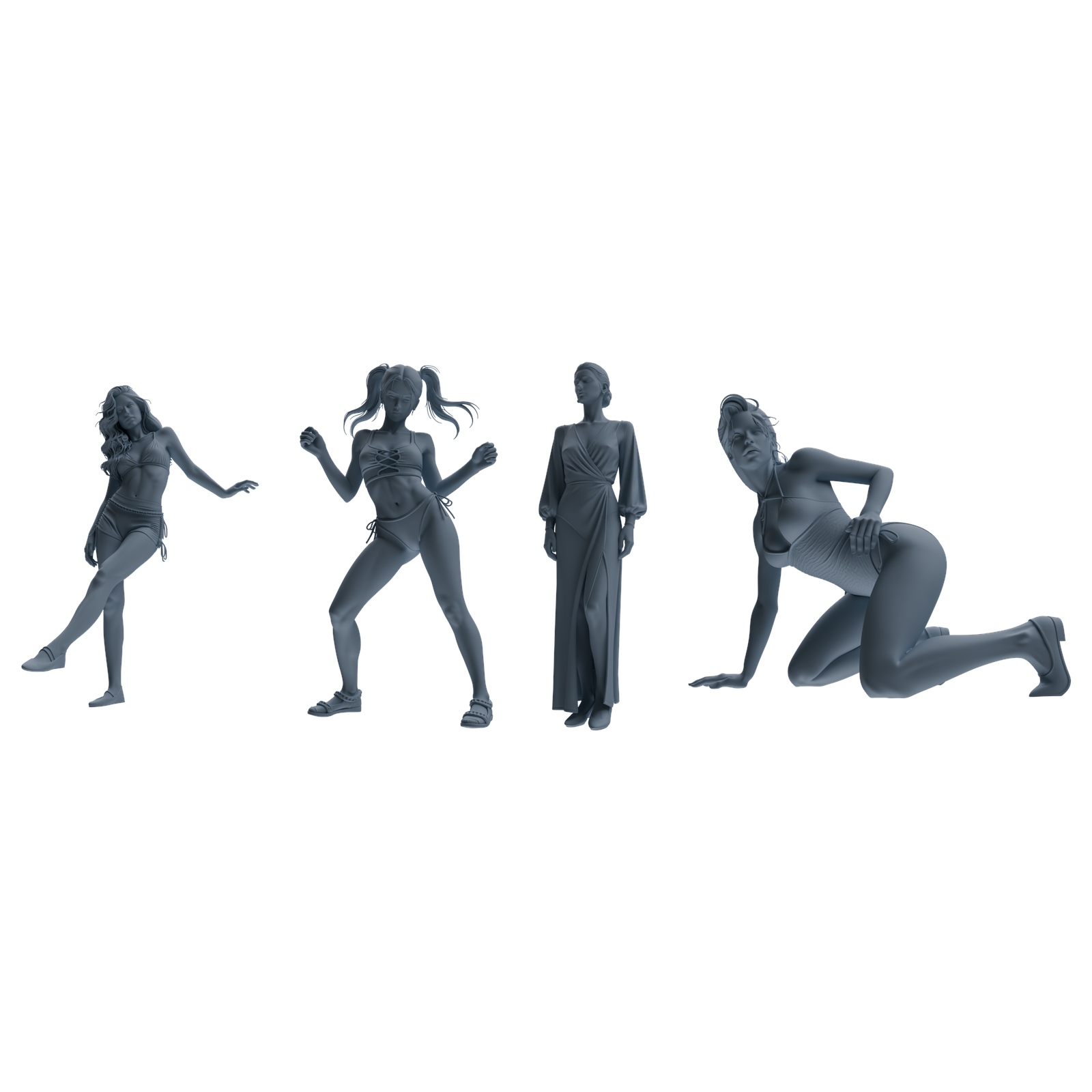 MRY-SFW LYTR858 Multi-pose Female Figure Modern Model 4 pcs Miniature Car Diorama Figures Scene Props Accessories Resin 3D Printed Resin Model Kit by SSMODEL