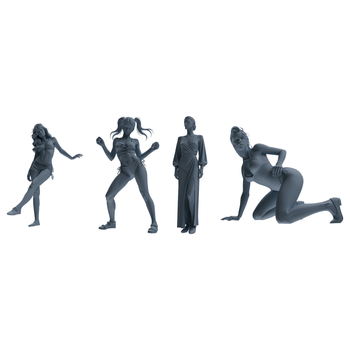 MRY-SFW LYTR858 Multi-pose Female Figure Modern Model 4 pcs Miniature Car Diorama Figures Scene Props Accessories Resin 3D Printed Resin Model Kit by SSMODEL