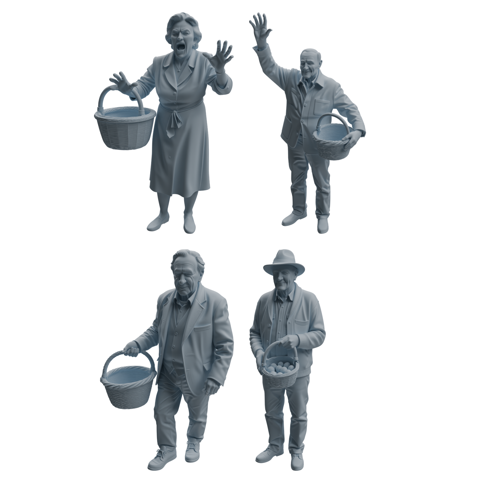 MRY-SFW LYTR994 Elderly with Basket Character Modern Model 4 pcs 3D Printed Resin Model Kit by SSMODEL