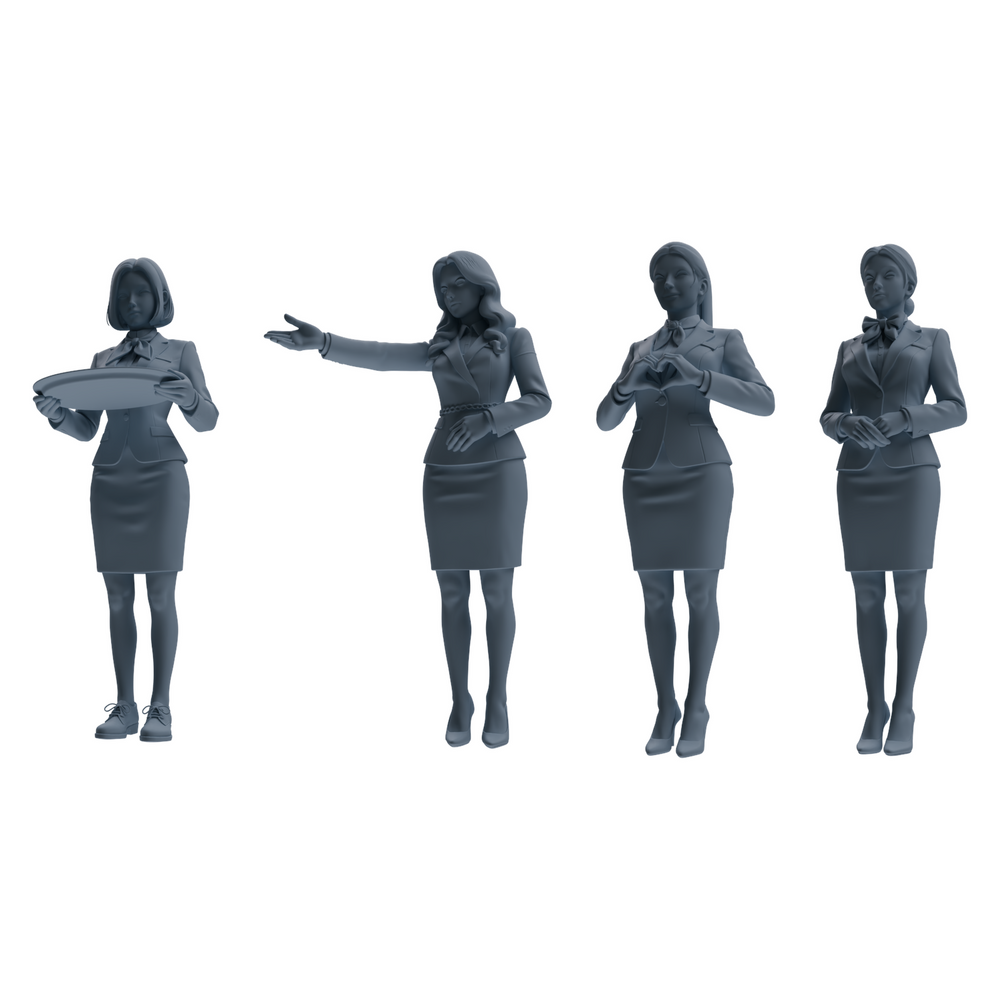 MRY-SFW LYTR861 Service Pose Professional Woman Figure Modern Model 4 pcs Miniature Car Diorama Figures Scene Props Accessories Resin 3D Printed Resin Model Kit by SSMODEL