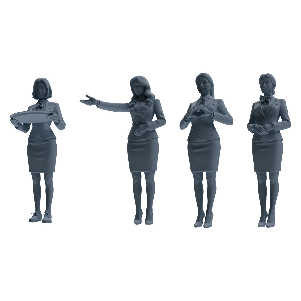 MRY-SFW LYTR861 Service Pose Professional Woman Figure Modern Model 4 pcs Miniature Car Diorama Figures Scene Props Accessories Resin 3D Printed Resin Model Kit by SSMODEL