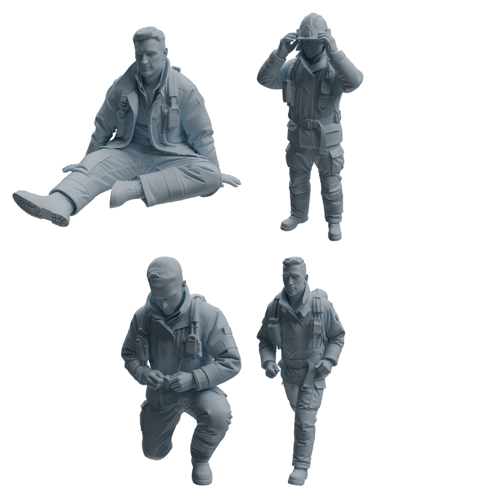 MRY-SFW LYTR1061 Firefighter Character Modern Model 4 pcs 3D Printed Resin Model Kit by SSMODEL