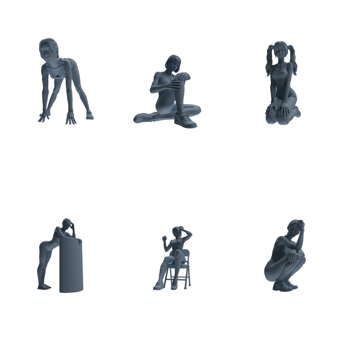 MRY-SFW LYTR832 Resting Female Athlete Figure Modern Model 6 pcs Miniature Car Diorama Figures Scene Props Accessories Resin 3D Printed Resin Model Kit by SSMODEL