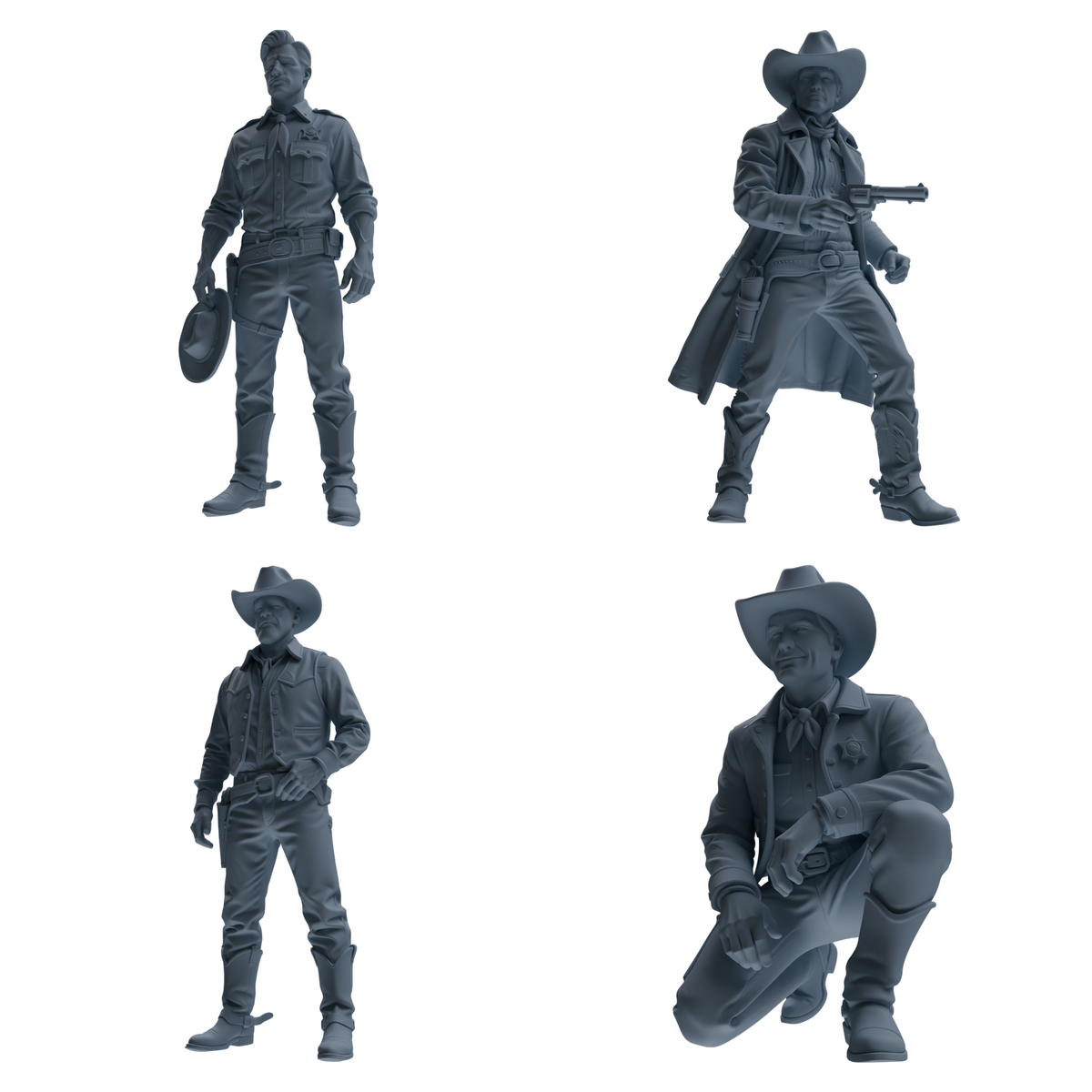 MRY-SFW LYTR918 Western Cowboy Sheriff Multi-pose Modern Model 4 pcs 3D Printed Resin Model Kit by SSMODEL