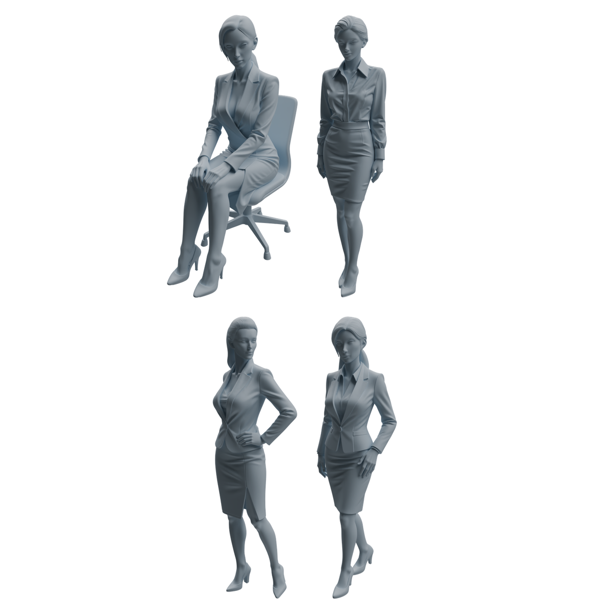 MRY-SFW LYTR974 Office-Scenario Professional Woman Character Modern Model 4 pcs 3D Printed Resin Model Kit by SSMODEL