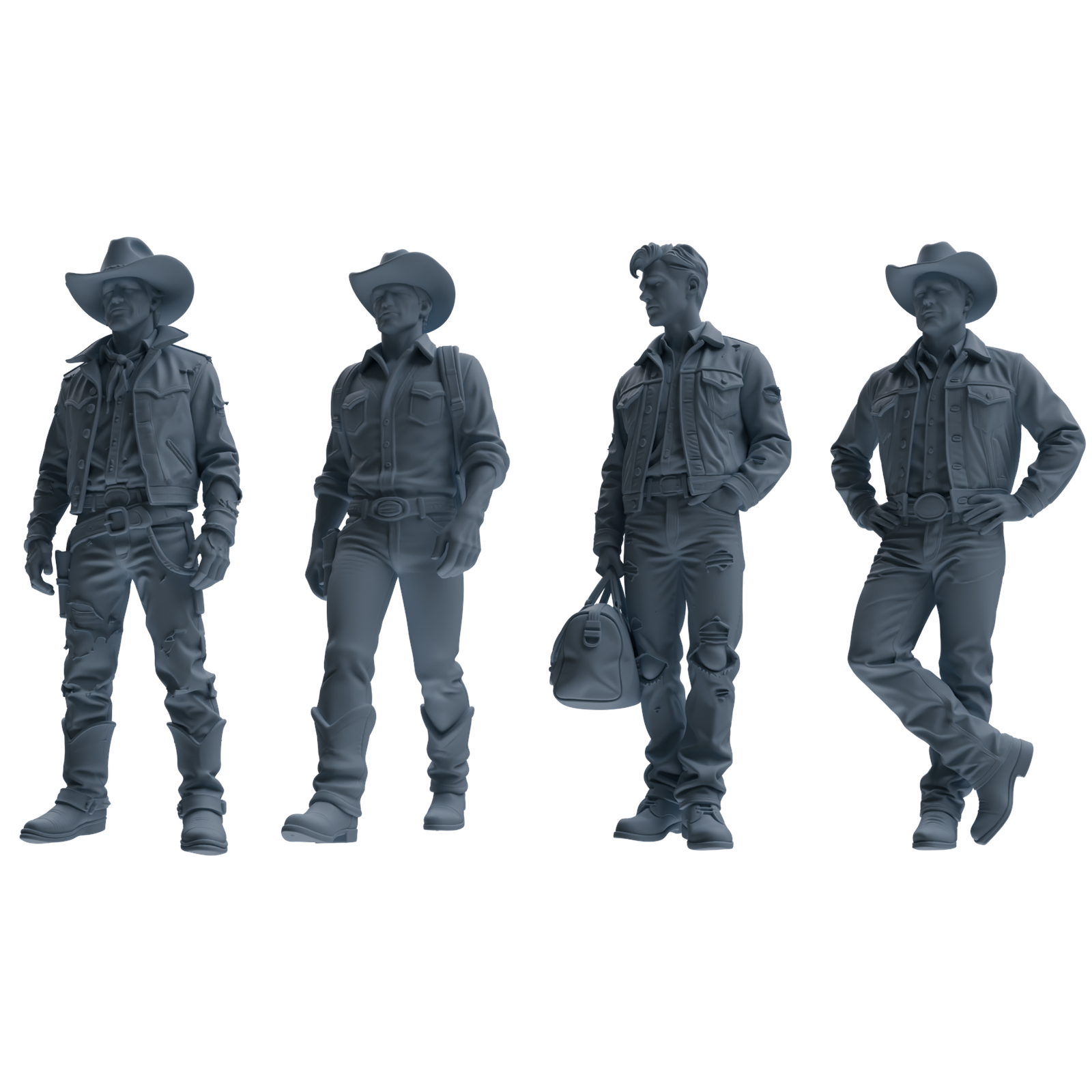 MRY-SFW LYTR903 Cowboy Style Man Multi-look Modern Model 4 pcs 3D Printed Resin Model Kit by SSMODEL