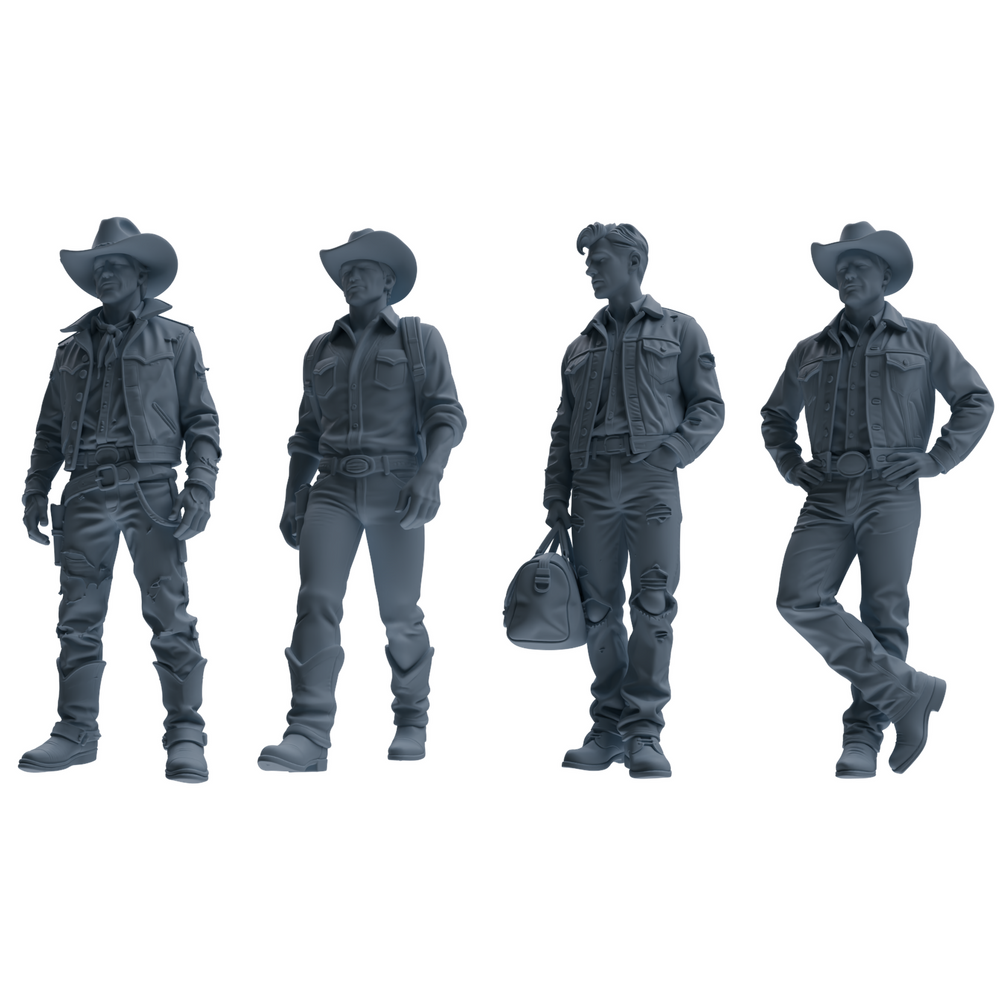 MRY-SFW LYTR903 Cowboy Style Man Multi-look Modern Model 4 pcs 3D Printed Resin Model Kit by SSMODEL