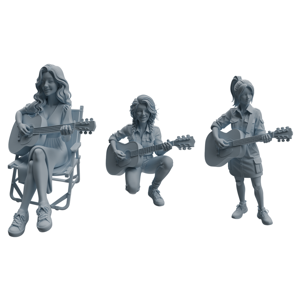 MRY-SFW LYTR1026 Outdoor Guitar Playing Female Character Modern Model 3 pcs 3D Printed Resin Model Kit by SSMODEL