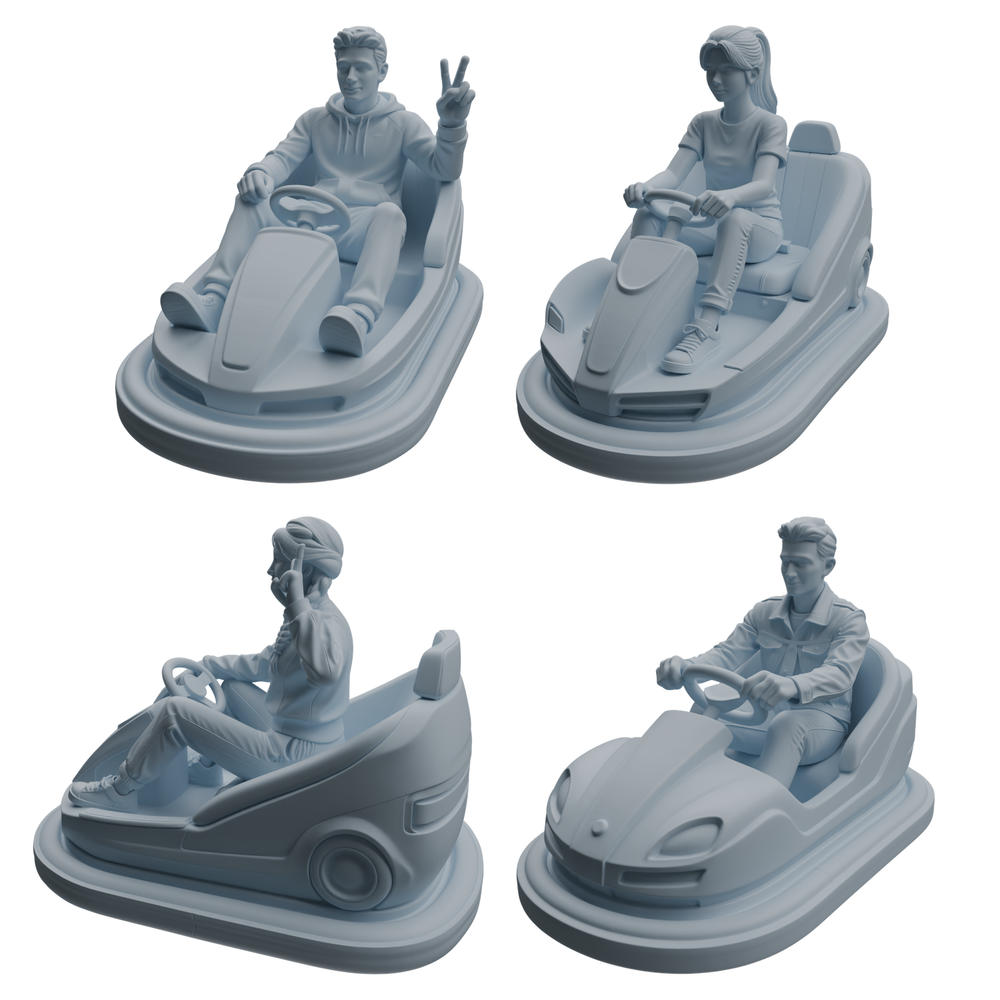 MRY-SFW LYTR1046 Amusement Park Bumper Car Adult Character Modern Model 4 pcs 3D Printed Resin Model Kit by SSMODEL