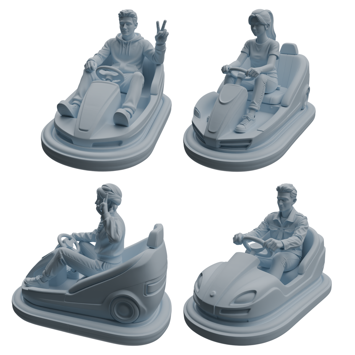 MRY-SFW LYTR1046 Amusement Park Bumper Car Adult Character Modern Model 4 pcs 3D Printed Resin Model Kit by SSMODEL
