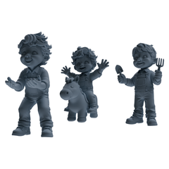 MRY-SFW LYTR920 Cartoon Farm Boy Multi-pose Modern Model 3 pcs 3D Printed Resin Model Kit by SSMODEL