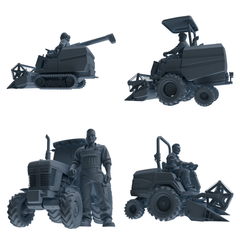 MRY-SFW LYTR909 Farm Machinery Operator with Harvester Modern Model 4 pcs 3D Printed Resin Model Kit by SSMODEL