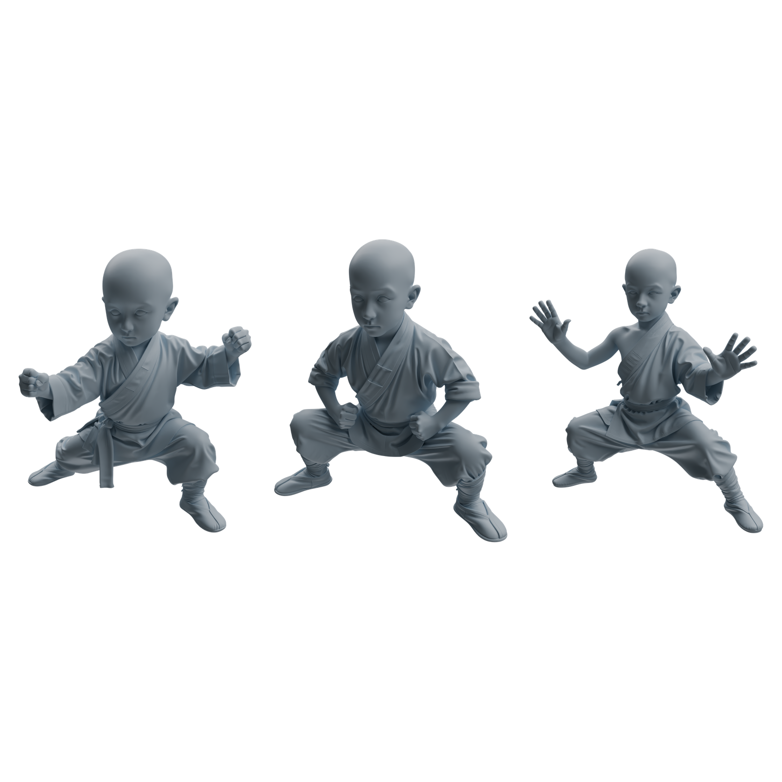 MRY-SFW LYTR1079 Kung Fu Pose Little Monk Character Modern Model 3 pcs 3D Printed Resin Model Kit by SSMODEL