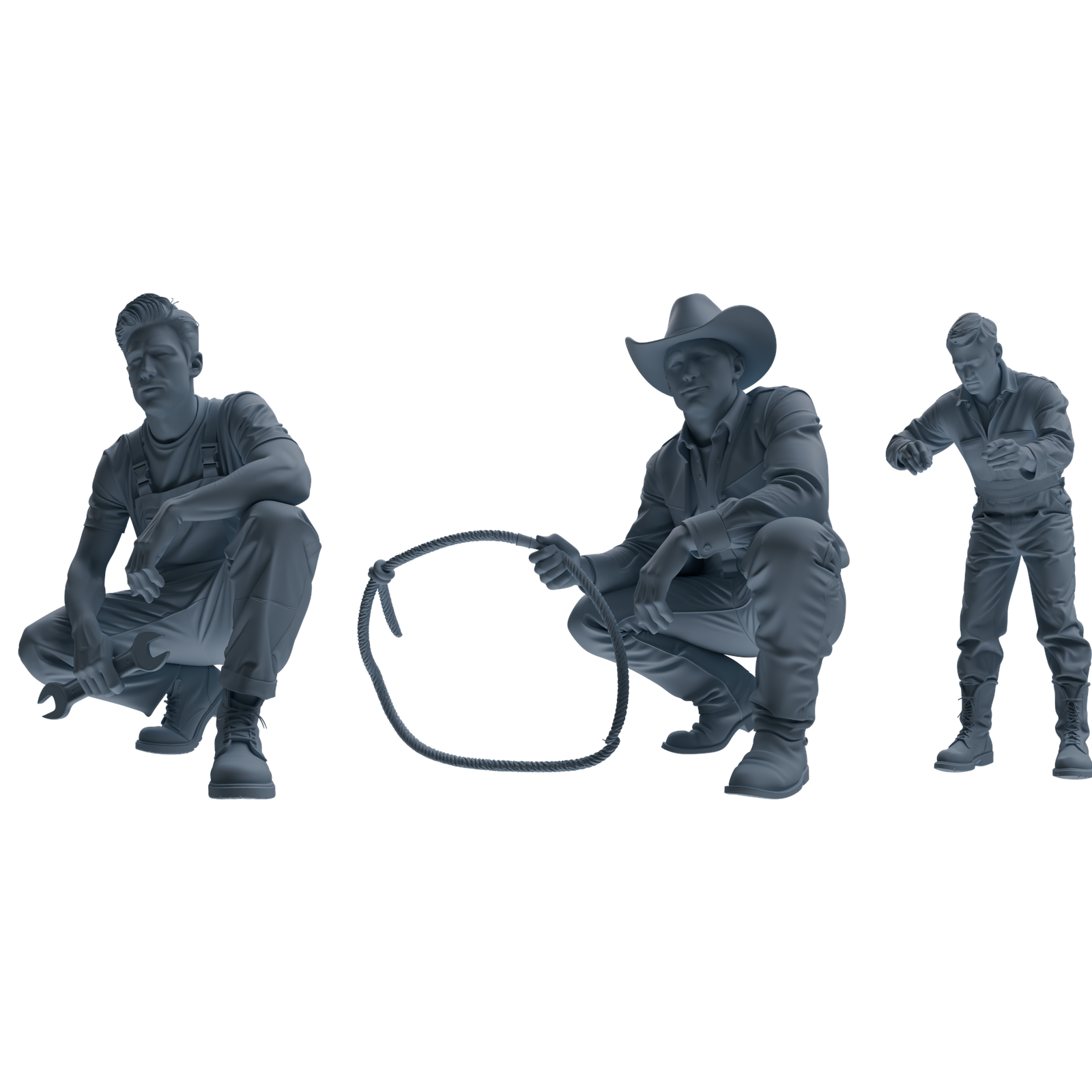 MRY-SFW LYTR898 Workwear Cowboy Man Modern Model 3 pcs 3D Printed Resin Model Kit by SSMODEL