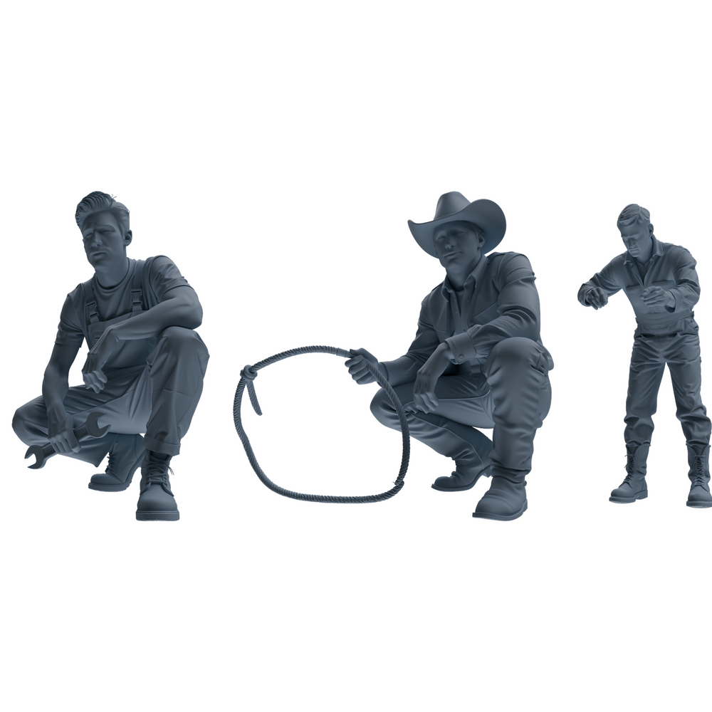 MRY-SFW LYTR898 Workwear Cowboy Man Modern Model 3 pcs 3D Printed Resin Model Kit by SSMODEL