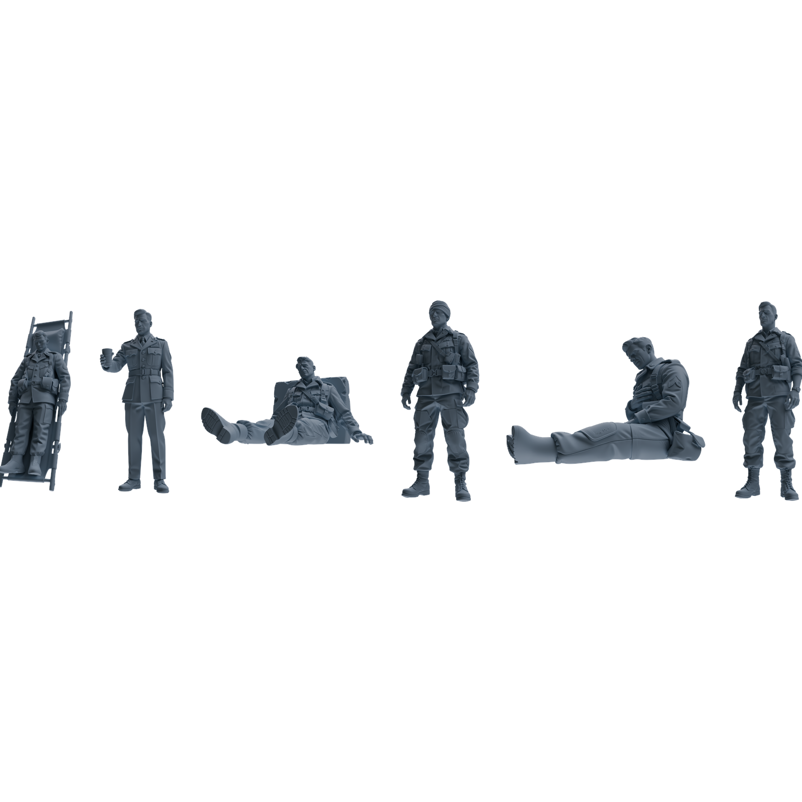 MRY-SFW SSTR192 Miniatures Soldier Model Kit Wounded Soldier Medical Pose Modern Model 6 pcs