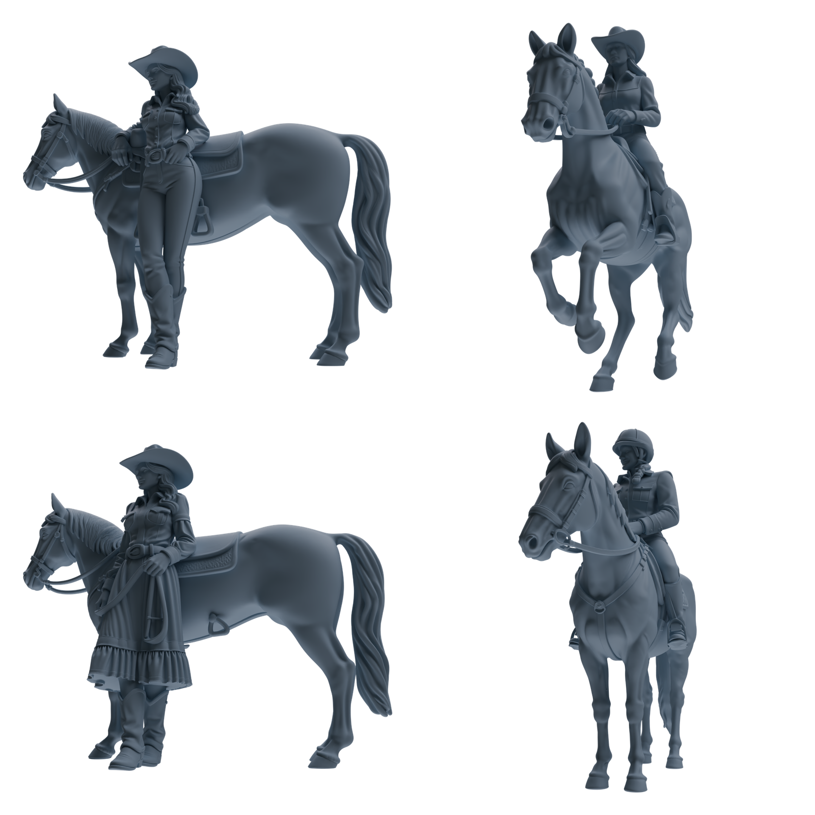 MRY-SFW LYTR911 Cowgirl with Horse Modern Model 4 pcs 3D Printed Resin Model Kit by SSMODEL