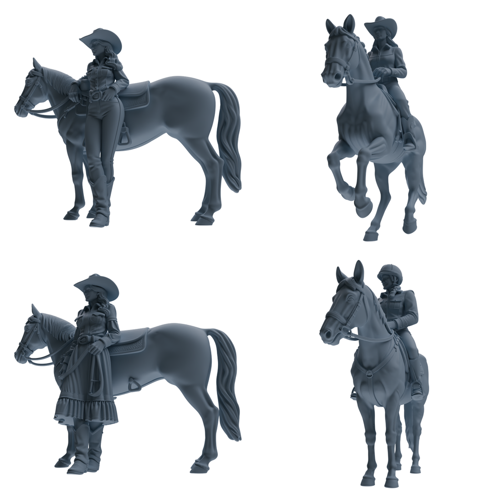 MRY-SFW LYTR911 Cowgirl with Horse Modern Model 4 pcs 3D Printed Resin Model Kit by SSMODEL