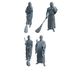MRY-SFW LYTR1083 Sweeping Monk Character Modern Model 4 pcs 3D Printed Resin Model Kit by SSMODEL