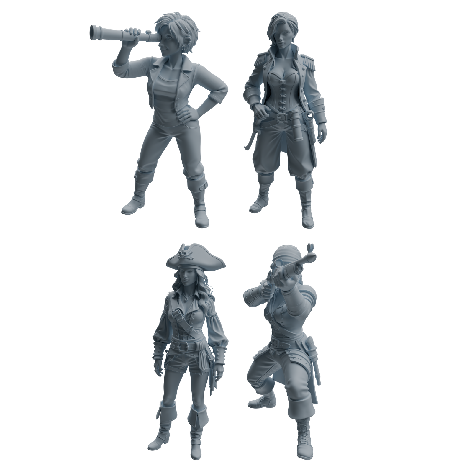 MRY-SFW LYTR1095 Multi-pose Female Pirate Character Modern Model 4 pcs 3D Printed Resin Model Kit by SSMODEL