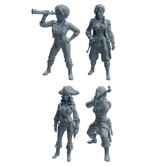 MRY-SFW LYTR1095 Multi-pose Female Pirate Character Modern Model 4 pcs 3D Printed Resin Model Kit by SSMODEL