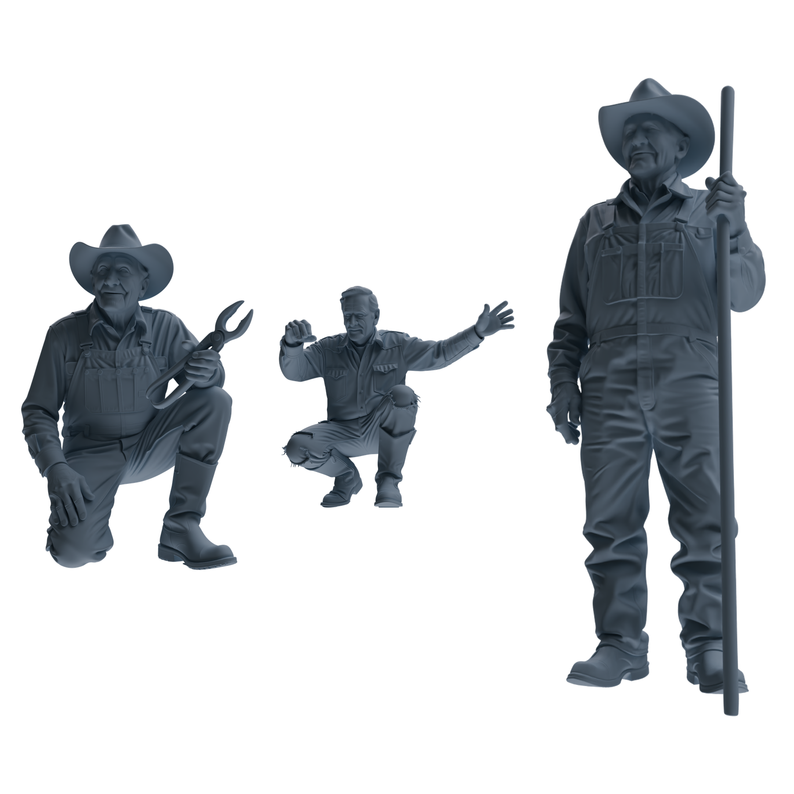 MRY-SFW LYTR925 Elderly Farm Worker Multi-pose Modern Model 3 pcs 3D Printed Resin Model Kit by SSMODEL
