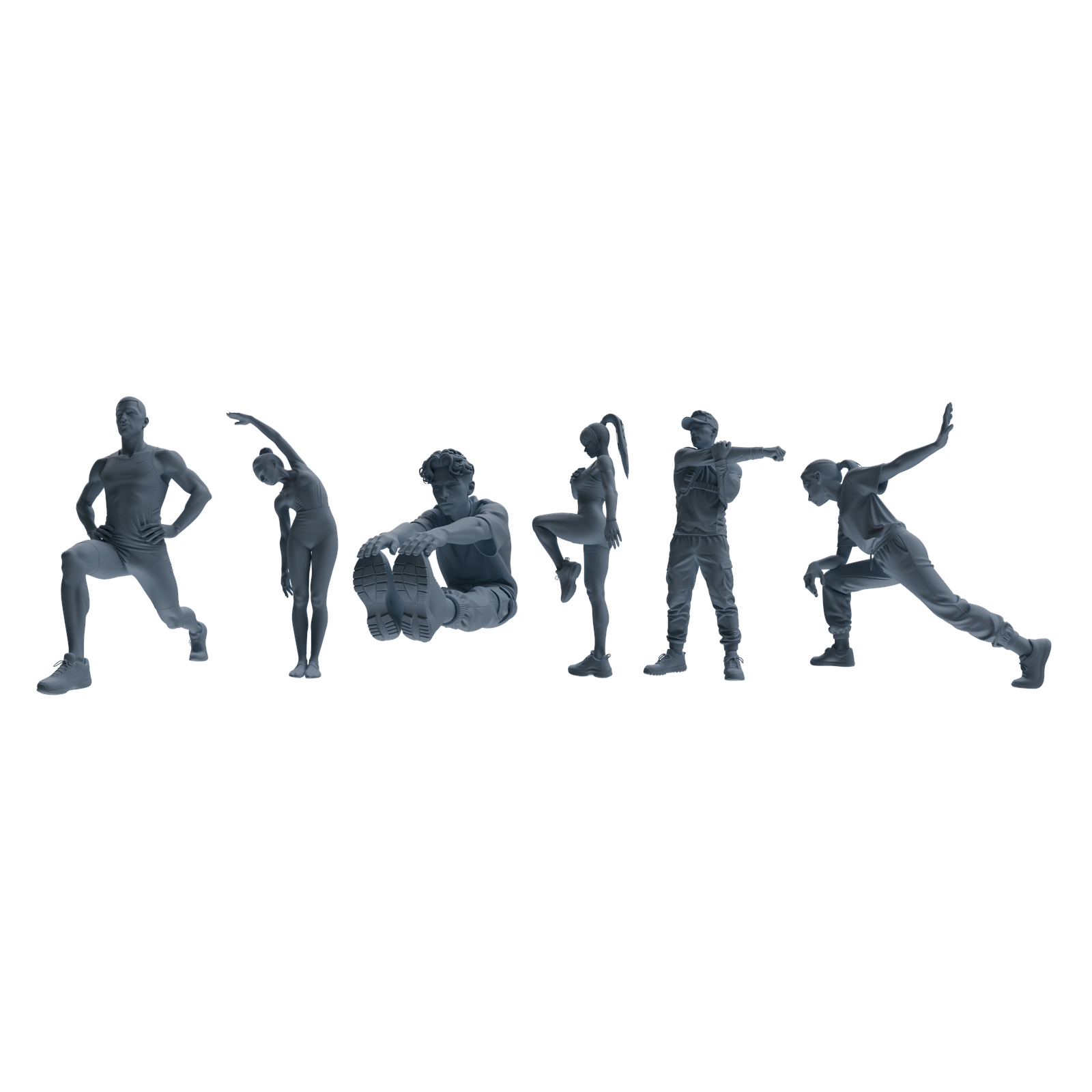 MRY-SFW LYTR820 Stretching Athlete Figure Modern Model 6 pcs Miniature Car Diorama Figures Scene Props Accessories Resin 3D Printed Resin Model Kit by SSMODEL