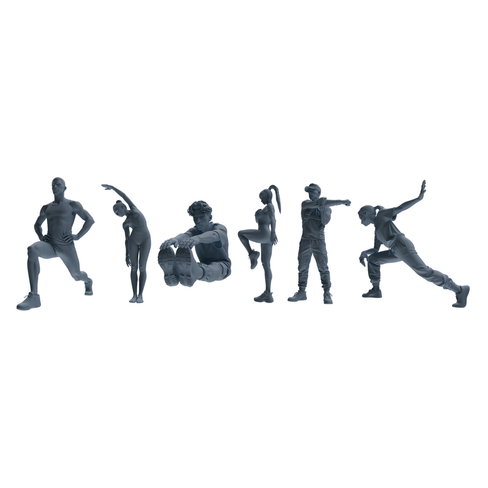MRY-SFW LYTR820 Stretching Athlete Figure Modern Model 6 pcs Miniature Car Diorama Figures Scene Props Accessories Resin 3D Printed Resin Model Kit by SSMODEL