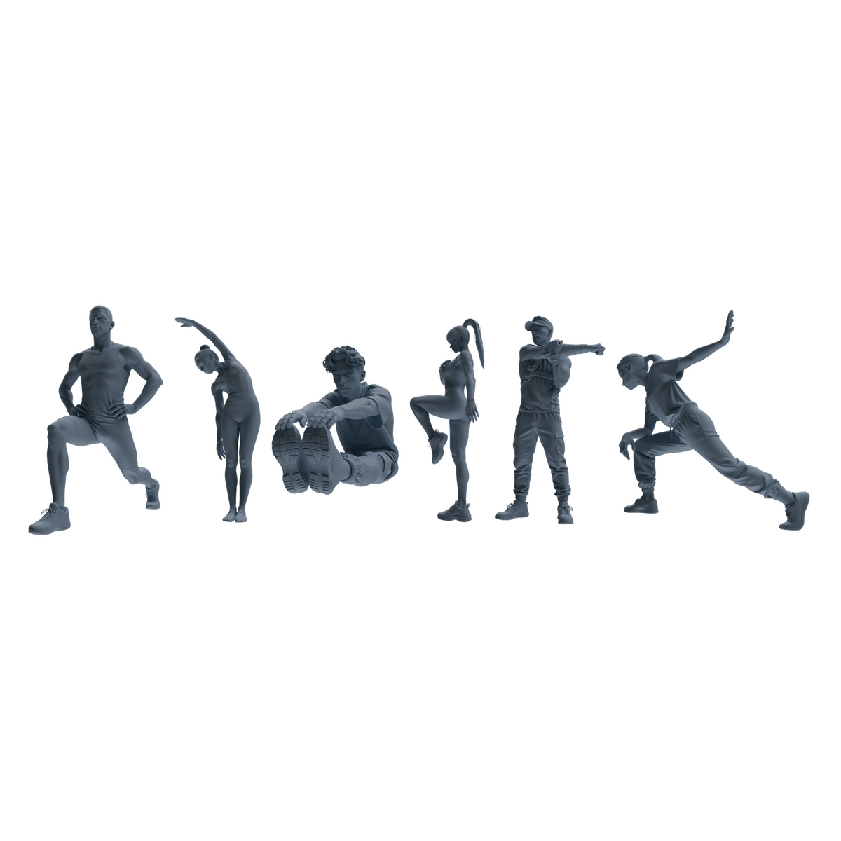 MRY-SFW LYTR820 Stretching Athlete Figure Modern Model 6 pcs Miniature Car Diorama Figures Scene Props Accessories Resin 3D Printed Resin Model Kit by SSMODEL