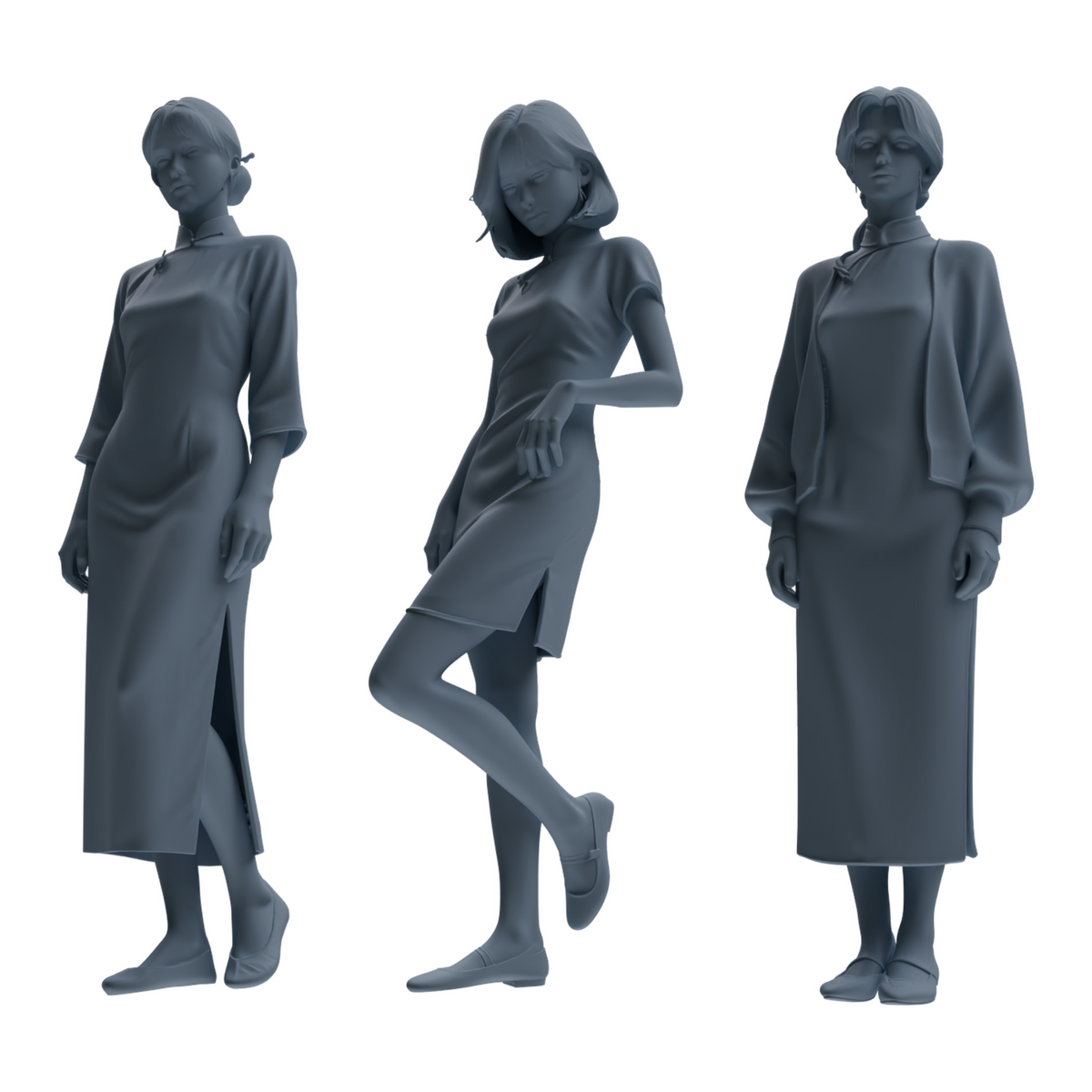MRY-SFW LYTR894 Republic of China Style Qipao Woman Figure Modern Model 3 pcs 3D Printed Resin Model Kit by SSMODEL